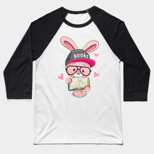 Cute smart bunny with glasses and a book Baseball T-Shirt